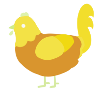 peelet, a orange and yellow chicken with a head pattern