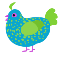 A cerulean and grass chicken with a speckle pattern