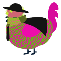 A chartreuse and fuchsia chicken with a lace pattern