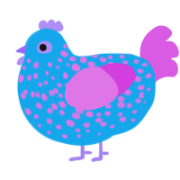 Blue Pinkgill, a sky and orchid chicken with a speckle pattern