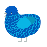 A ultramarine and cerulean chicken with a lace pattern