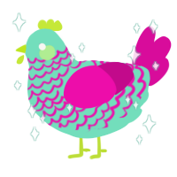 A mint and fuchsia chicken with a lace pattern