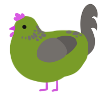 oh no, a chartreuse and grey chicken with a neck-speckle pattern
