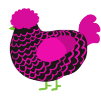 A sable and fuchsia chicken with a lace pattern