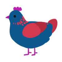 A ultramarine and crimson chicken with a neck-speckle pattern