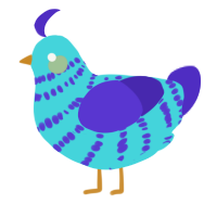 A aqua and indigo chicken with a bar pattern