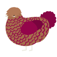A brown and maroon chicken with a lace pattern