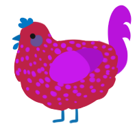 A crimson and amethyst chicken with a speckle pattern