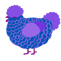 A ultramarine and blurple chicken with a lace pattern