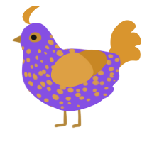 A blurple and orange chicken with a speckle pattern