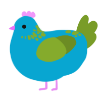 A cerulean and chartreuse chicken with a neck-speckle pattern