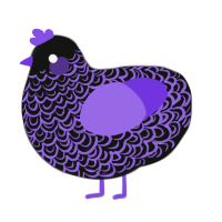 A black and blurple chicken with a double-lace pattern