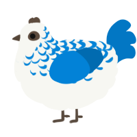 A white and sapphire chicken with a half-lace pattern