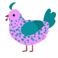 Cotton Candy, a lavender and teal chicken with a speckle pattern