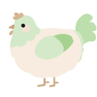 A cream and gluppy chicken with a head pattern