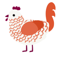 Finale, a white and vermilion chicken with a lace pattern