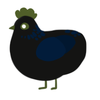 A black and tumblr chicken with a neck-speckle pattern
