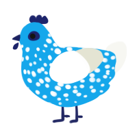 Snowdrop, a sky and white chicken with a speckle pattern