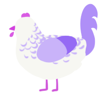 Lady Aster, a white and lilac chicken with a half-lace pattern