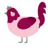 heart valve, a rose and maroon chicken with a head pattern