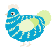 A cerulean and apple chicken with a bar pattern