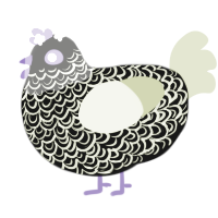 Eternity, a black and lemon chicken with a double-lace pattern