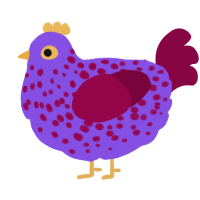 A blurple and maroon chicken with a speckle pattern