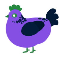 the jonkler, a blurple and tumblr chicken with a neck-speckle pattern