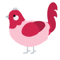 A rose and crimson chicken with a head pattern
