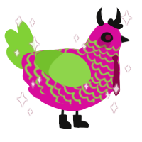 A fuchsia and grass chicken with a lace pattern