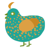 Yolkian, a turquoise and orange chicken with a speckle pattern