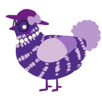 A indigo and lilac chicken with a bar pattern