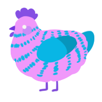 A lavender and cerulean chicken with a bar pattern