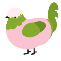 Chickpea, a rose and chartreuse chicken with a head pattern