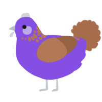 A blurple and brown chicken with a neck-speckle pattern