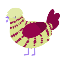 A lemon and maroon chicken with a bar pattern