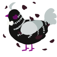 A black and silver chicken with a half-bar pattern