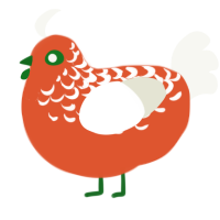 A vermilion and white chicken with a half-lace pattern