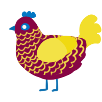 beempy, a maroon and yellow chicken with a lace pattern