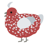 A red and mist chicken with a speckle pattern