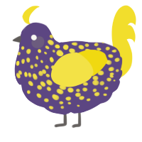 A overcast and yellow chicken with a speckle pattern