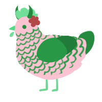 Peckuliar, a rose and viridian chicken with a lace pattern