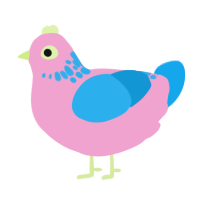 barbie dreamhouse, a pink and sky chicken with a neck-speckle pattern