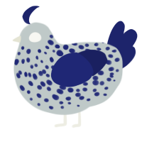 A silver and navy chicken with a speckle pattern