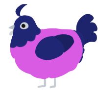 A orchid and navy chicken with a head pattern