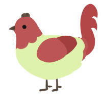A apple and red chicken with a head pattern