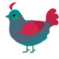 A teal and crimson chicken with a lace pattern
