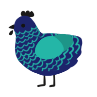 A navy and turquoise chicken with a lace pattern