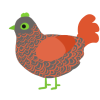 A grey and vermilion chicken with a double-lace pattern