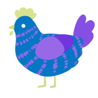 A sapphire and blurple chicken with a bar pattern
